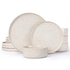 Nebula Plates and Bowls Sets 12 Pieces Dinnerware Sets Dishes Set for 4 Cream...