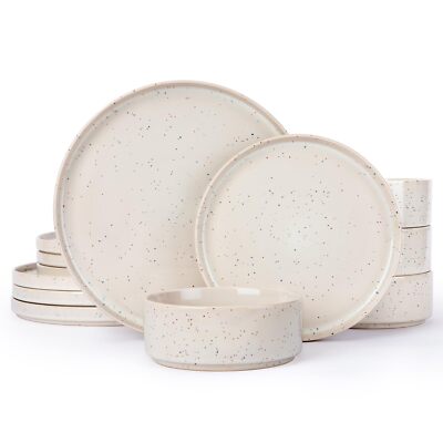 Nebula Plates and Bowls Sets 12 Pieces Dinnerware Sets Dishes Set for 4 Cream...