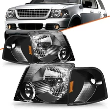 For 2002 2003 2004 2005 Ford Explorer Black Headlights+Corner Signal Lights Pair