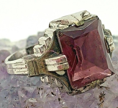 Osbee Vintage Sterling Silver 10mm Purple Gemstone Glass Ring Size 6.25