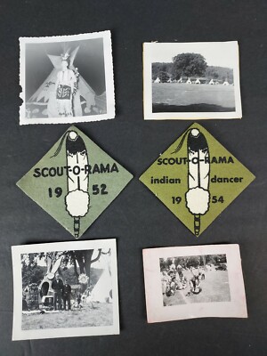 Vintage Lot Of Two Scout-o-rama Indian Dancer Patches And 4 Origanal Pics BSA
