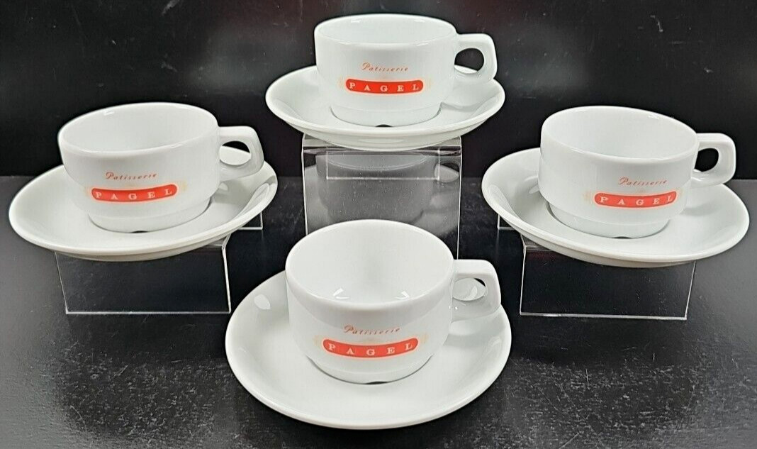 Juego de 4 tazas de café espresso Lubiana Pagel blanco plato pequeño Polonia lote
