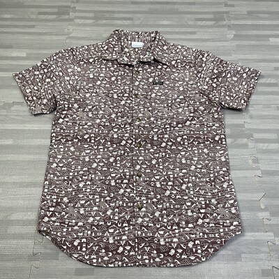 Columbia Rogers Peak AOP Printed Hiking Shirt Short Sleeve Mens Small Maroon $50