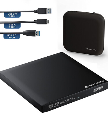 techPulse120 Externes UHD 4k 3D M-DISC USB 3.0 Blu-ray DVD CD Brenner Laufwerk