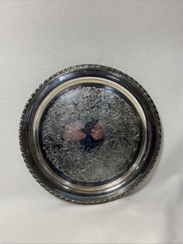 Vintage ONEIDA USA Silver Plated Ornate Design 12.25” Round Serving Tray Platter - Picture 2 of 10