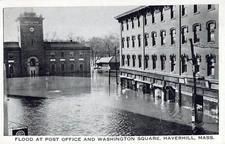 Flood Post Office WA Square Haverhill MA Posted Vintage White Border Post Card 