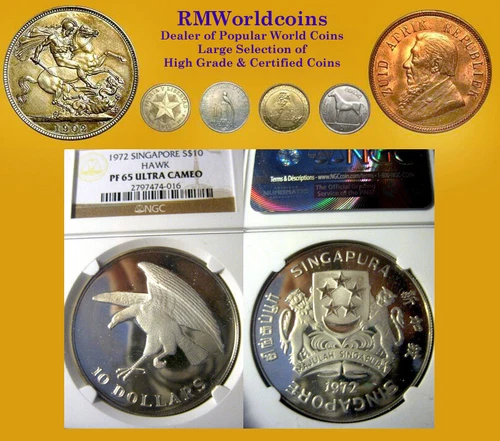 Singapore 1972 10 Dollars, Gem Proof NGC Proof 65, Rare Cameo, 3,000 Mintage