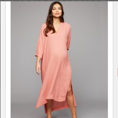 Enza Costa Maternity Dress Wedge Maxi Viscose Dress Pink One Size Fits Most