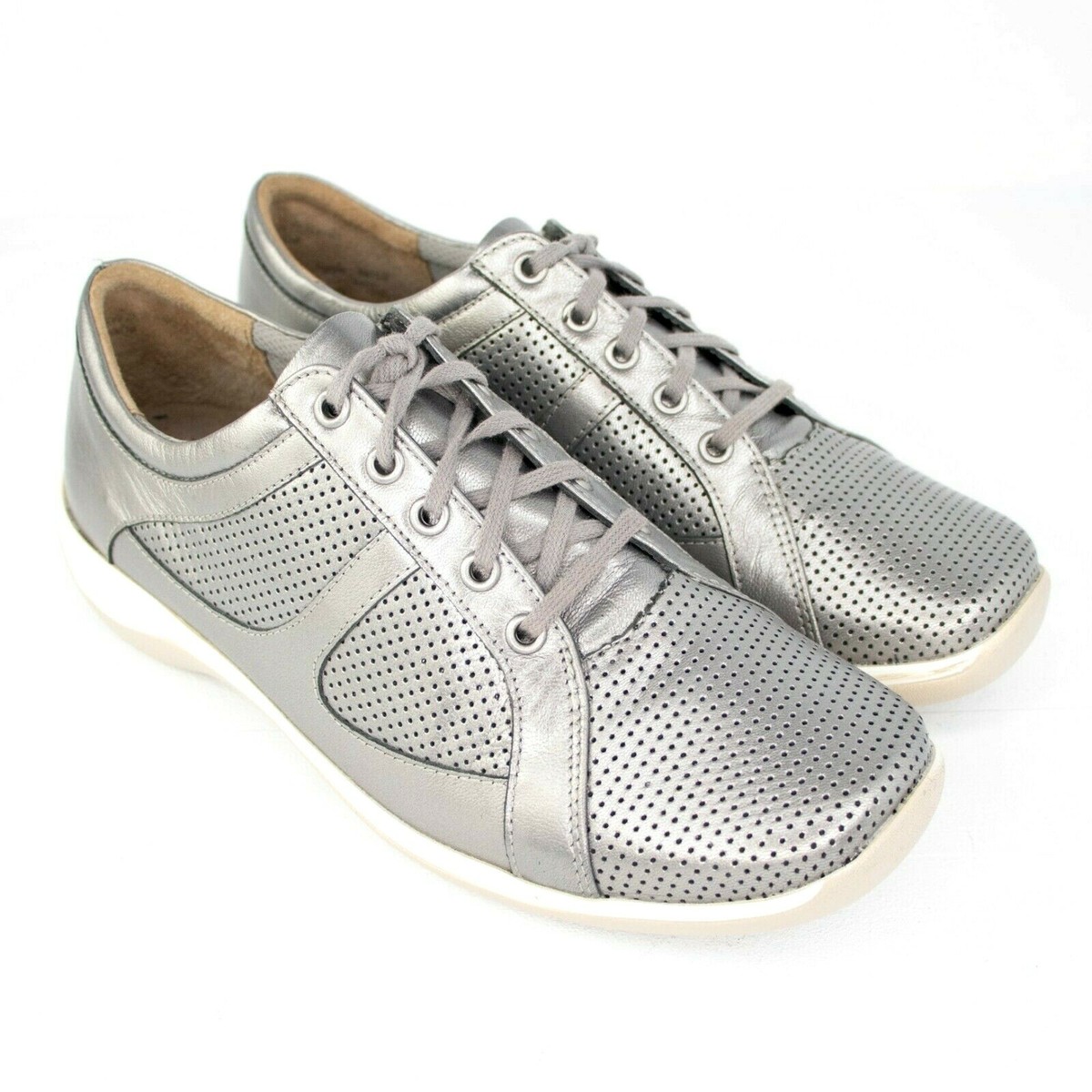 Ziera Jiggle Walking Silver Metallic Leather Lace Up Shoes SIZE