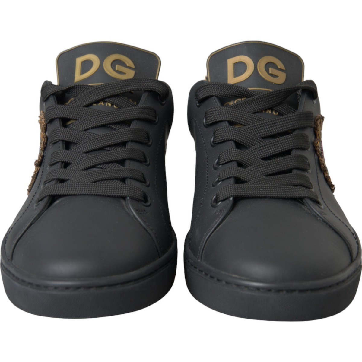 DOLCE & GABBANA Shoes Black Leather Heart Embellished DOLCE & GABBANA Shoes Black Leather Heart Embellished