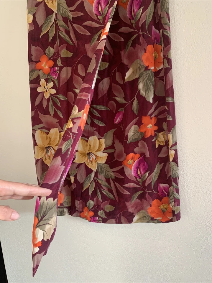 Maxi Falda 100% Seda Vintage Años 90 Jennifer Moore Petites Forrada Granate Floral 6P Foto 2 de 4