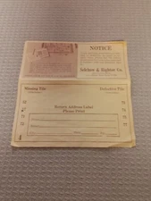 Scrabble Vintage 1953 Selchow & Righter Missing/Defective Tile Order Form
