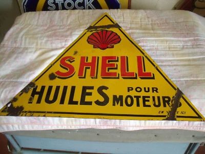 PLAQUE EMAILLEE HUILES SHELL - bidon oil esso bp antar pompe essence caltex - Photo 1/2