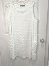 TECREW White Summer Pom Pom lined dress Beach Party Vacation everyday Size L