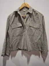 Max Studio Women's Black/White Size XS  Gingham Open Collar Blouse