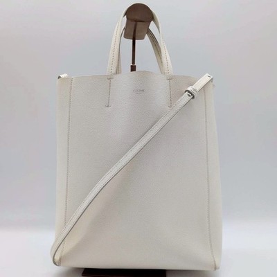 CELINE Vertical Cabas Small 2way Handtasche Schultertasche Crossbody Leder Weiß
