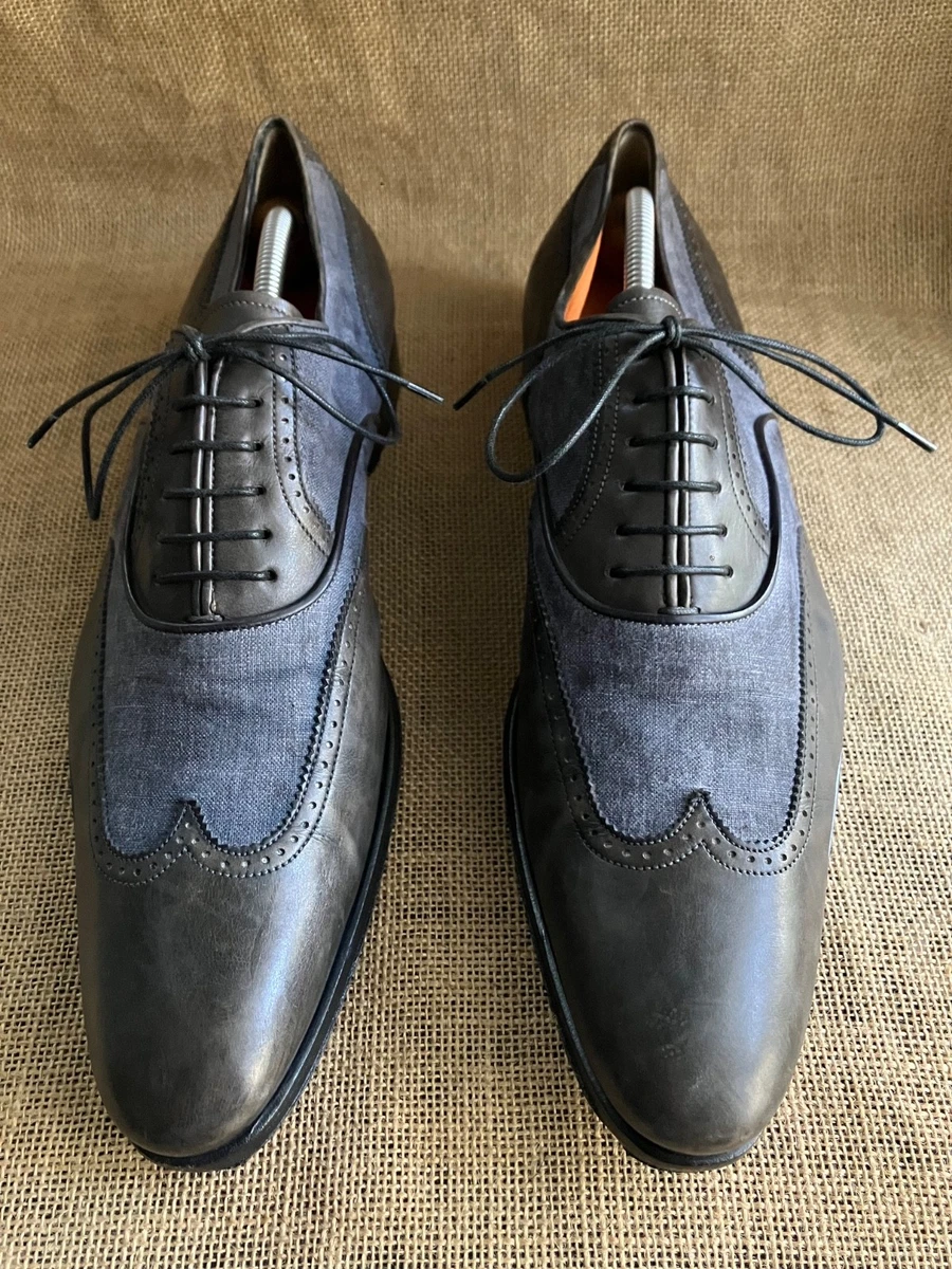 Santoni Dark Gray (Black-looking) laced-up dress shoes Sz 9 Santoni - Dilate Gray Leather Lace-Up Dress Shoe main image 2