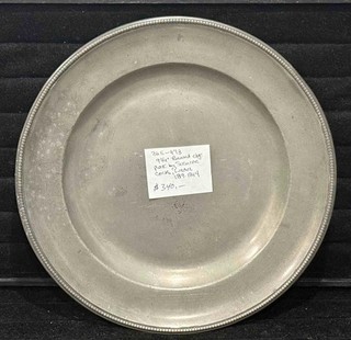 Scarce Antique English Pewter Beaded Rim Plate Susanne Cocks London c. 1825