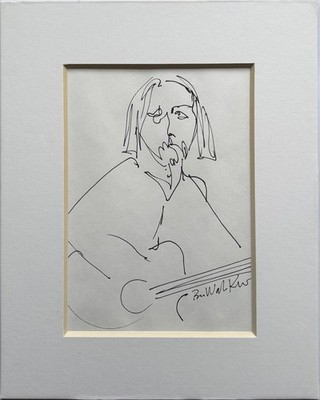 Acoustic guitar player cafe art live music ink sketch by living artist 7''x5''