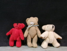 lot of 3 1980's miniature jointed teddy bears- tan, cream and red