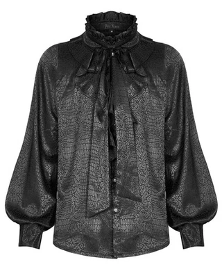 Punk Rave Gótico Steampunk Dandy Vampiro Camisa Top & Corbata Negro Jacquard - Imagen 1 de 4