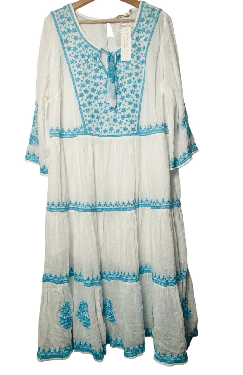 Vestido De Talla Grande Con Estampado Floral Y Cinturón, Para Mujer, Cuello En V, Manga Corta, Bohemio, Maxi Vestidos, Blanco