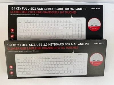Lot of 2 Macally 104-Key Full Size USB Keyboard w/ Two USB 2.0 Ports for Mac/PC
