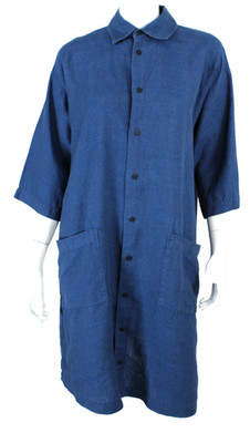 ESKANDAR Denim Blue Cotton Woven Button-Front Shift Shirt Dress 0 O/S