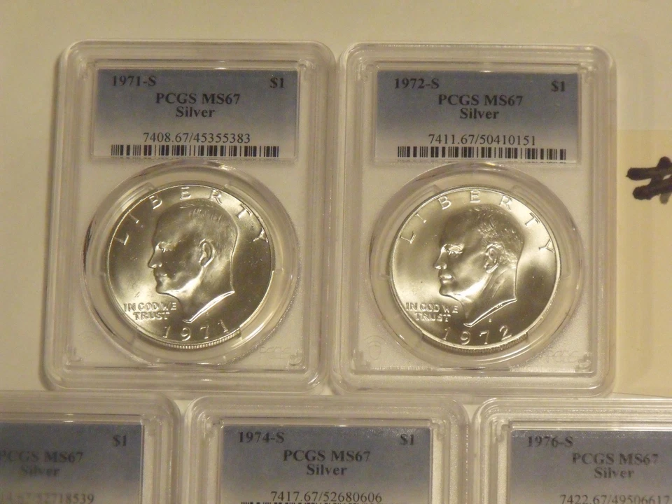 Dólares de prata Eisenhower 1971-S,1972-S,1973-S,1974-S,1976-S (5 moedas) PCGS MS67 - Imagem 2 de 4