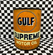 Open Road Brands Orange Rustic Gulf Supreme Motor Oil Metal Can Retro Wall Decor