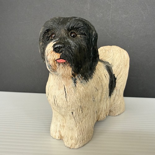 Butch Wilken TX Woodcarvers Guild hand carved painted wood dog Shih Tzu figurine