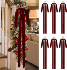 Burgundy Velvet Bow Ornaments for Christmas Decor 15x24 Inch, Set of 6 