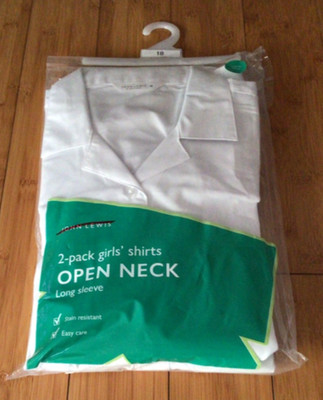 John Lewis Mädchen Langarm-Schulshirts mit offenem Ausschnitt 2er-Pack weiß, 18 Jahre