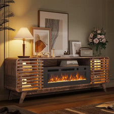 70 In. Freestanding Farmhouse Wooden Electric Fireplace TV Stand 36 In. Black
