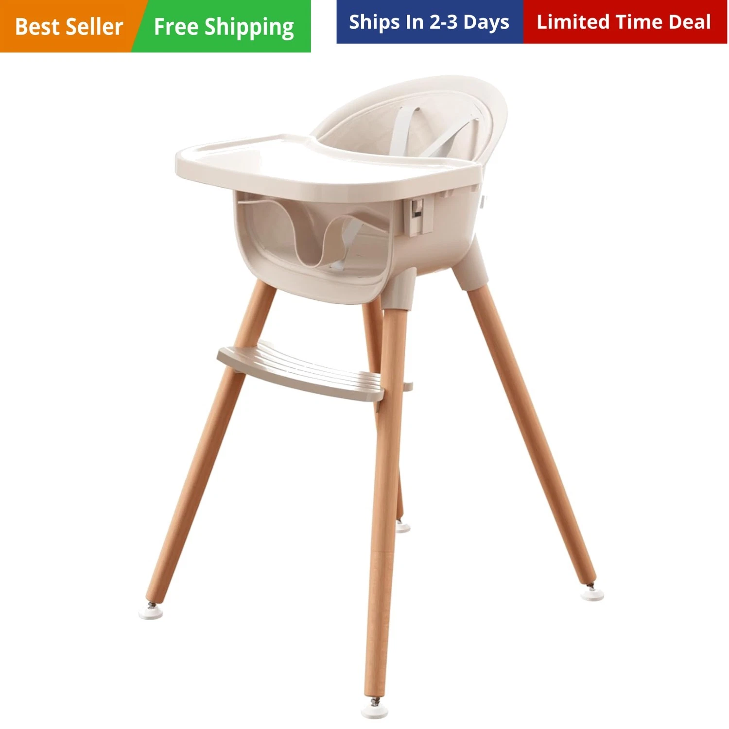 3-in-1 Wooden High Chair for Babies and Toddlers,Convertible Easy Clean Infan...