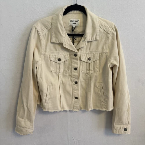 VETEMENTS Giubbotto piumino denim avorio cuore velluto nuovo con etichetta orlo grezzo taglia large ritagliato