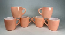 6 Vintage MCM 1950’s Hazel Atlas Coffee Mugs Pink / Peach Milkglass