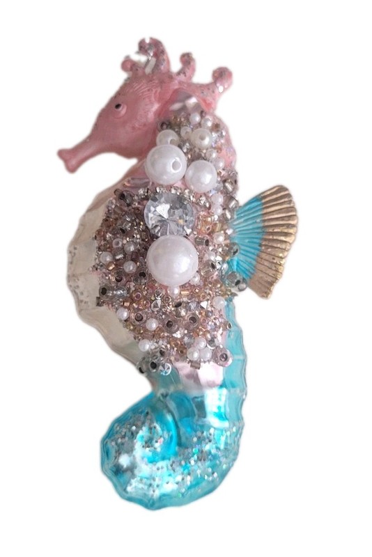 Robert Stanley Pearl Blown Glass Sea Horse Ornament
