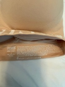 Victoria's Secret PINK Wireless Padded Racerback Logo Bra Set M B Tan/White