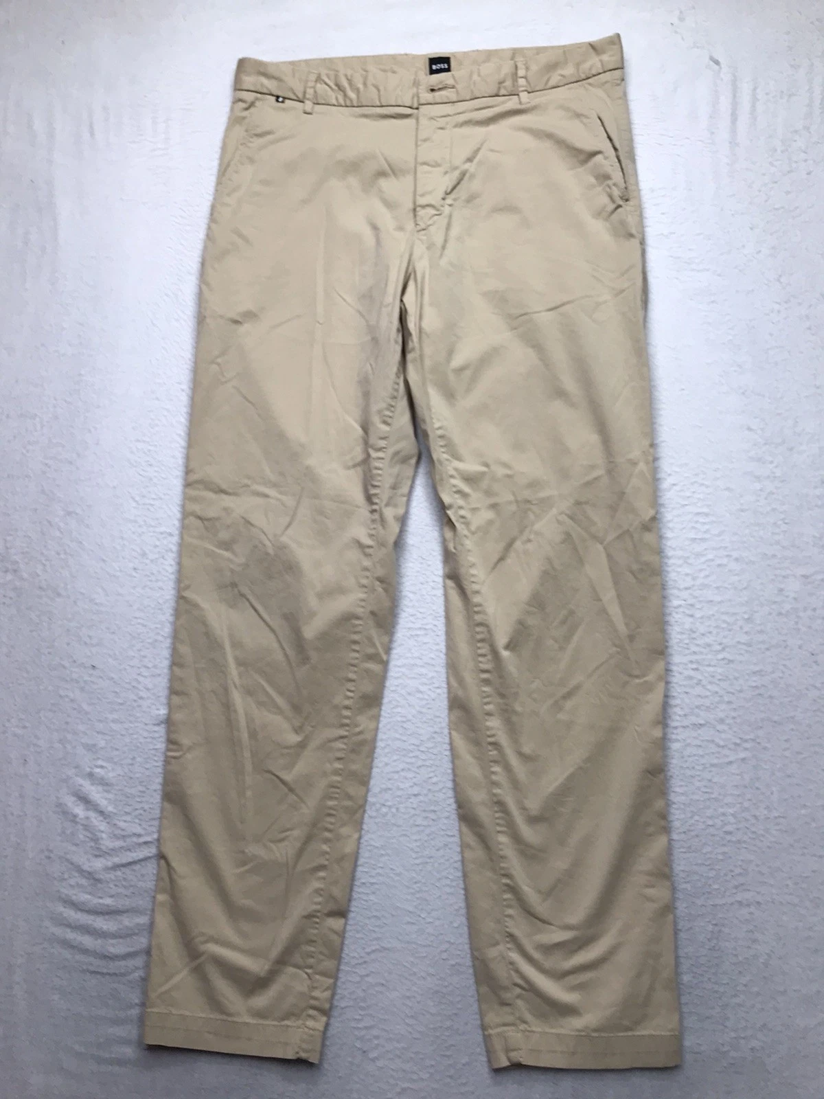 HUGO BOSS Kane Pants Men 32x31 Light Khaki Tan Stretch Golf Chino *Needs Button