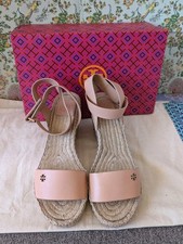 Tory Burch Leather Bima 2 Espadrille Wedges Ankle Strap Sandals Size 7.5