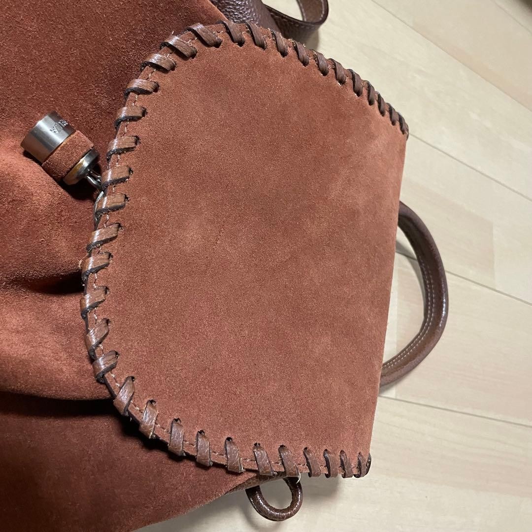 Marella Suede Leather Drawstring Backpack Brown - image 15