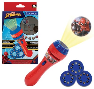 LEXIBOOK Stories projector, Spider-Man torch light and projector with 3 discs, 2