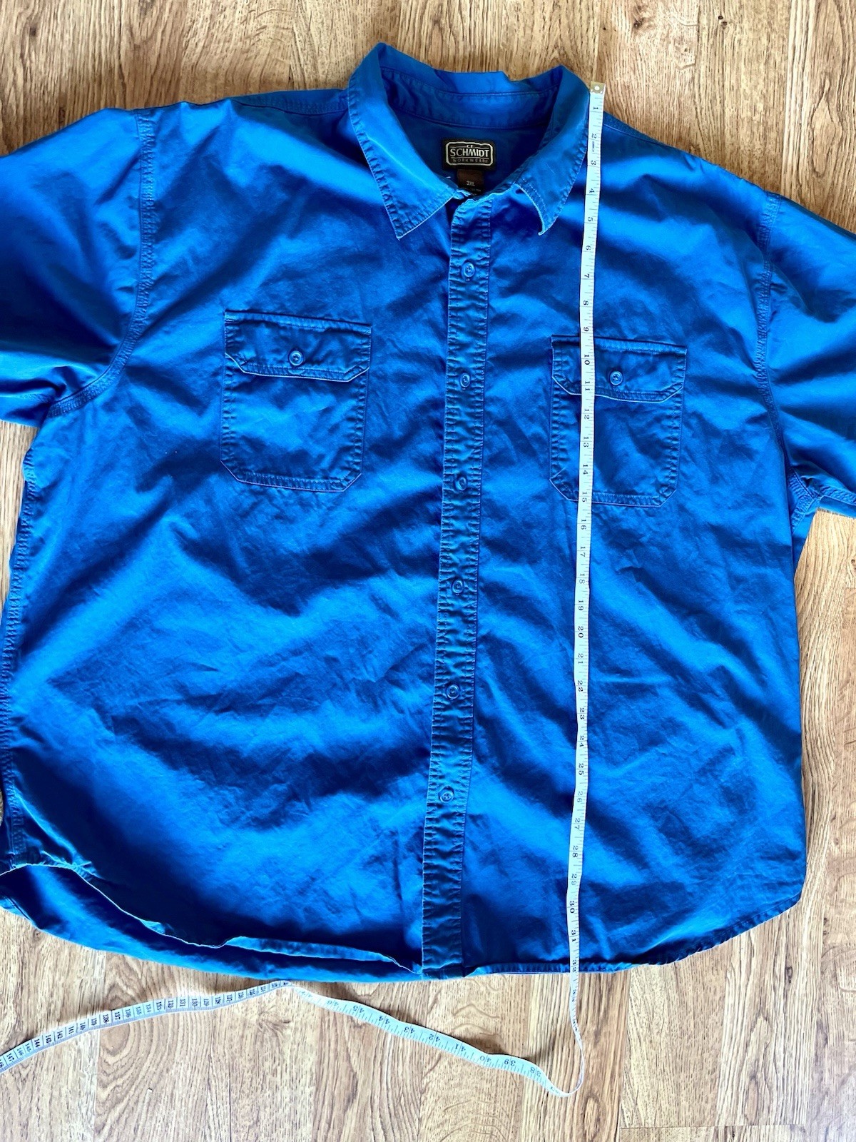 C E Schmidt Button Down, Size 3X Cotton Solid Blu… - image 8