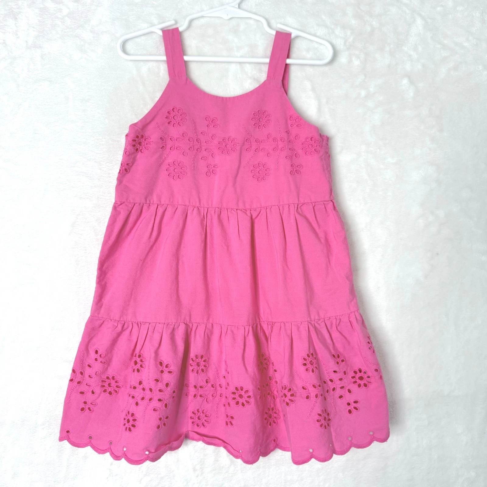 ZARA Girls Embroidered Eyelet Tiered Scalloped Coastal Preppy Dress 4-5 Years