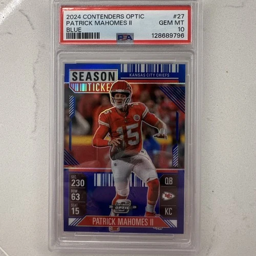 2024 Contenders Optic Patrick Mahomes Season Ticket Blue /99 PSA 10 Gem Chiefs