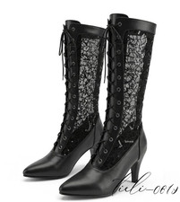 Sequins Ankle Boots Women Pointy Toe Lace Hollow Out Front Lace Up Shoes Fashion