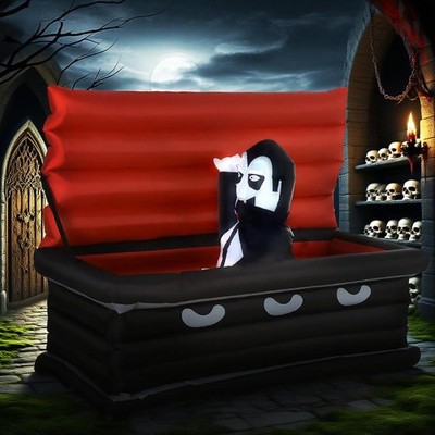 Halloween Inflatables Outdoor Decorations Vampire and Giant Coffin, Blow Up LED