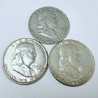 FRANKLIN SILVER HALVES LOT OF 3 - 90% SILVER COINS FREE SHIPPING #8615