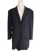 Ann Taylor Vintage Navy Wool Notched Collar 3 Button Long Blazer Size 12
